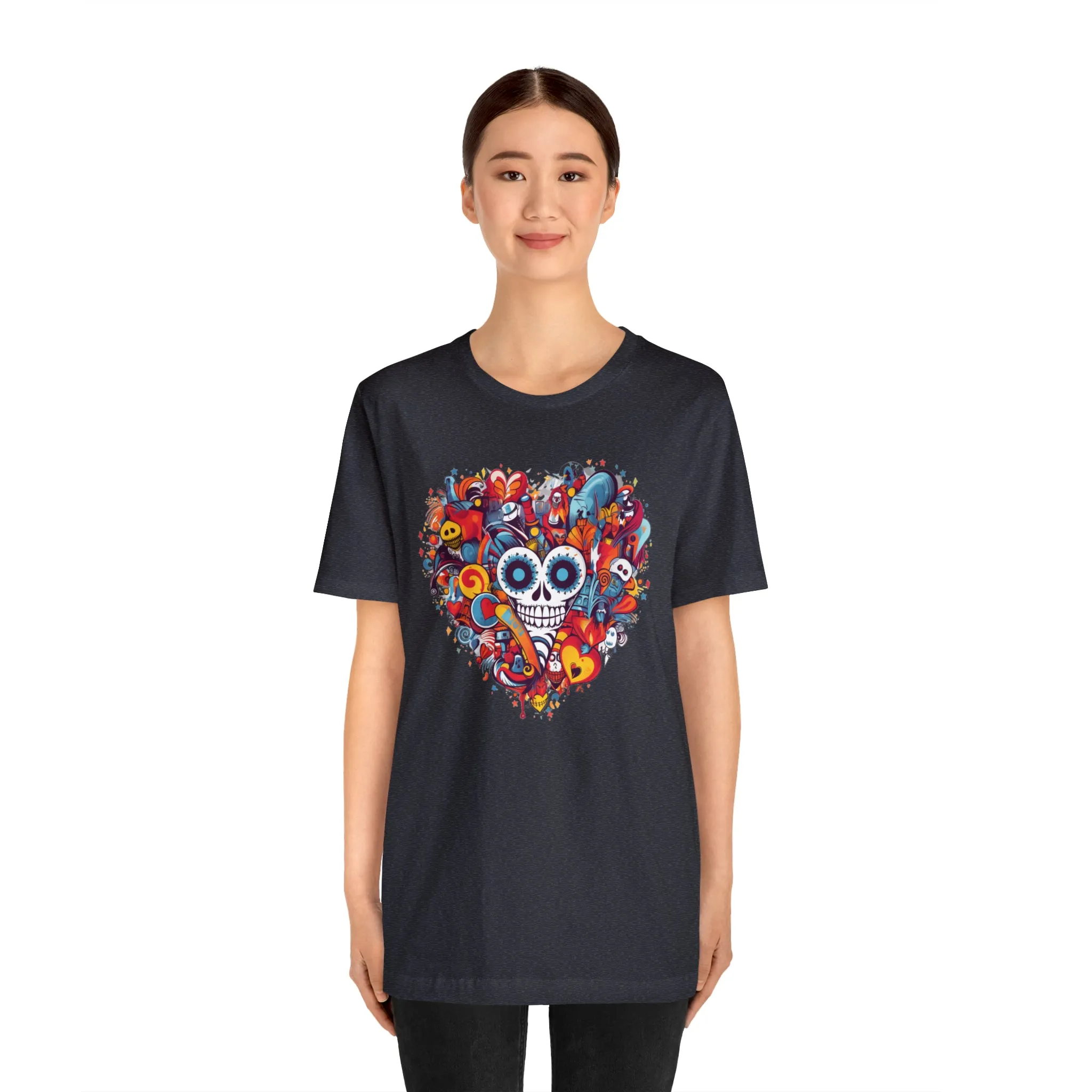 Halloween Skeleton Heart T-Shirt | Scary Ghost Tee |  Bella Canvas 3001 Unisex | Spooky Creature Short Sleeve Tshirt