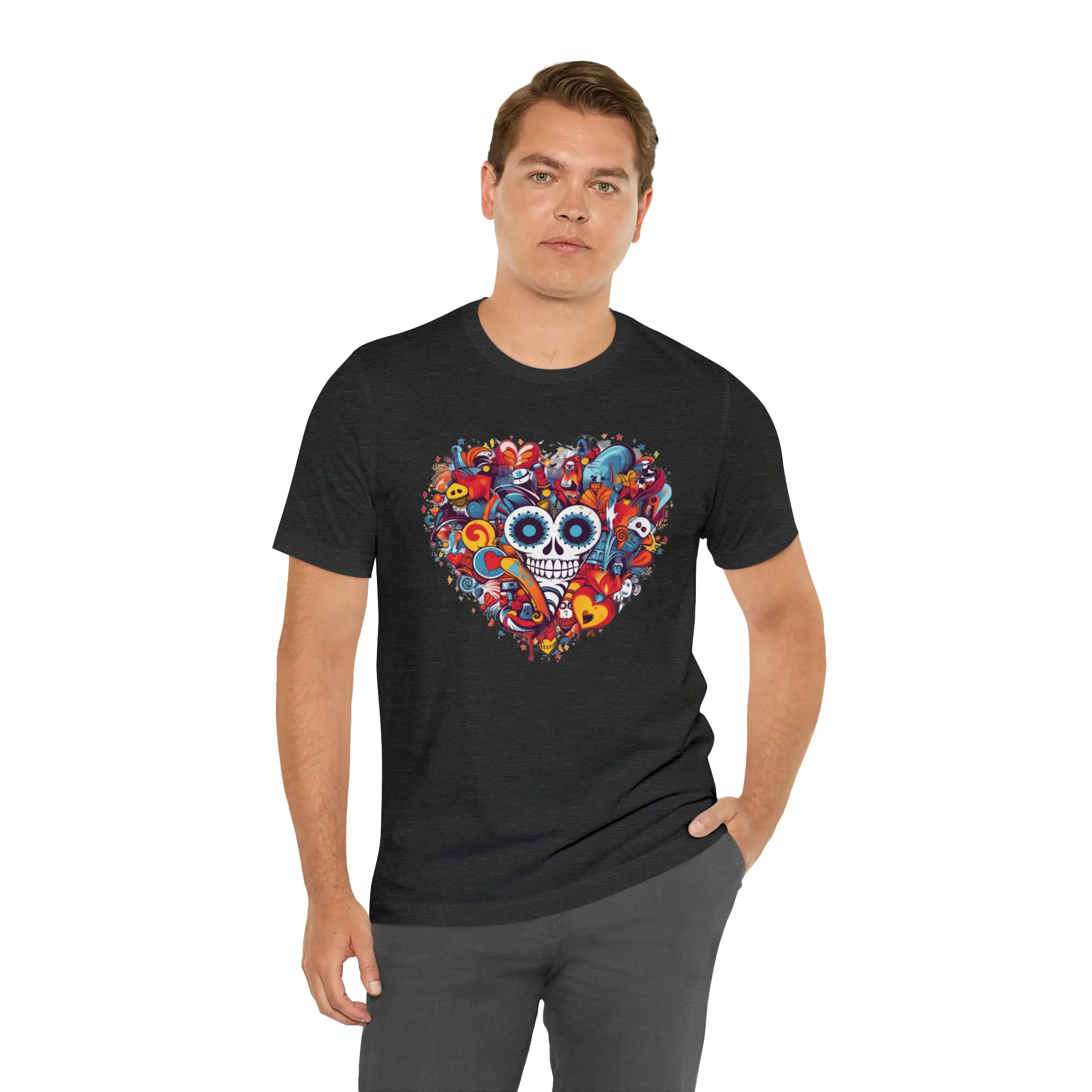 Halloween Skeleton Heart T-Shirt | Scary Ghost Tee |  Bella Canvas 3001 Unisex | Spooky Creature Short Sleeve Tshirt