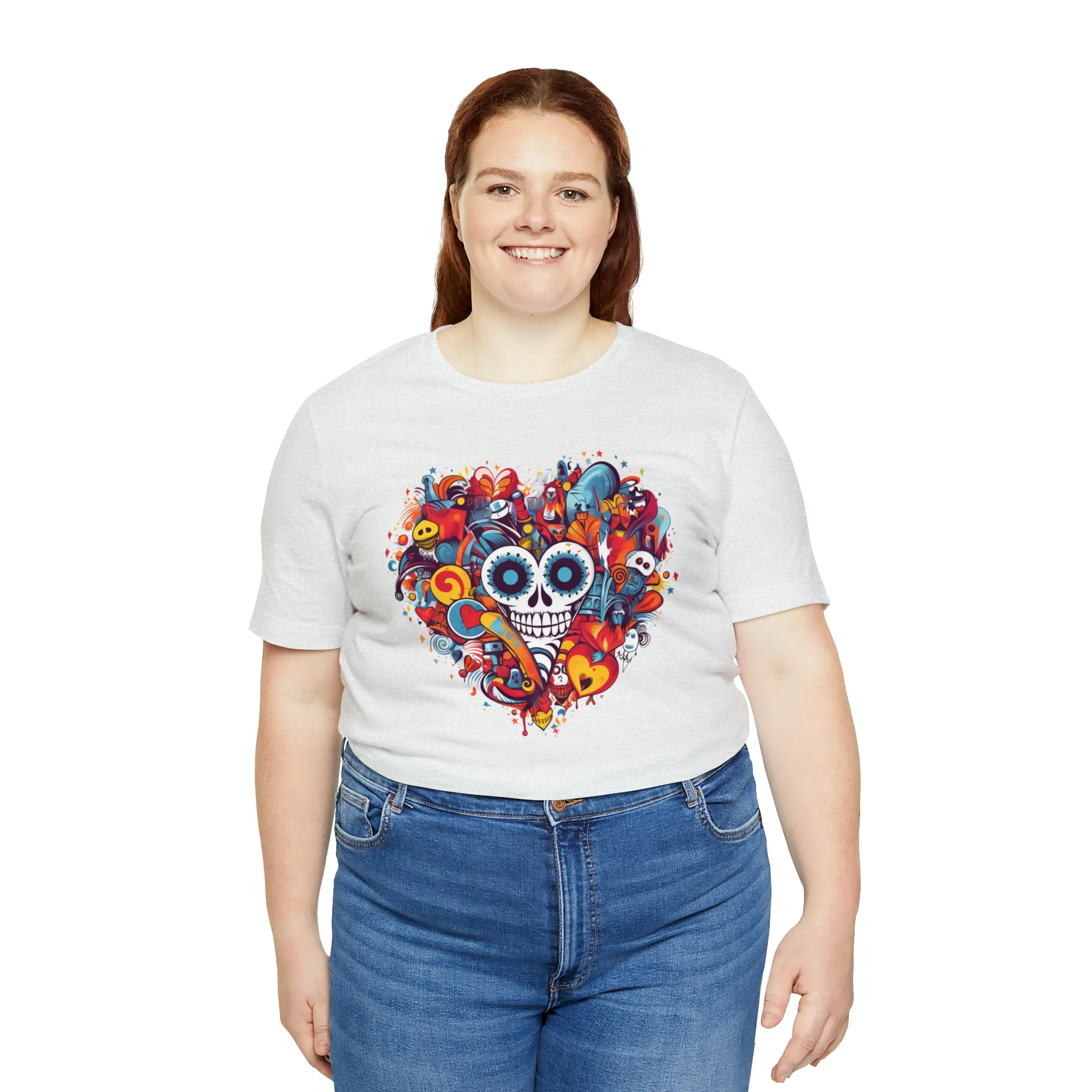 Halloween Skeleton Heart T-Shirt | Scary Ghost Tee |  Bella Canvas 3001 Unisex | Spooky Creature Short Sleeve Tshirt