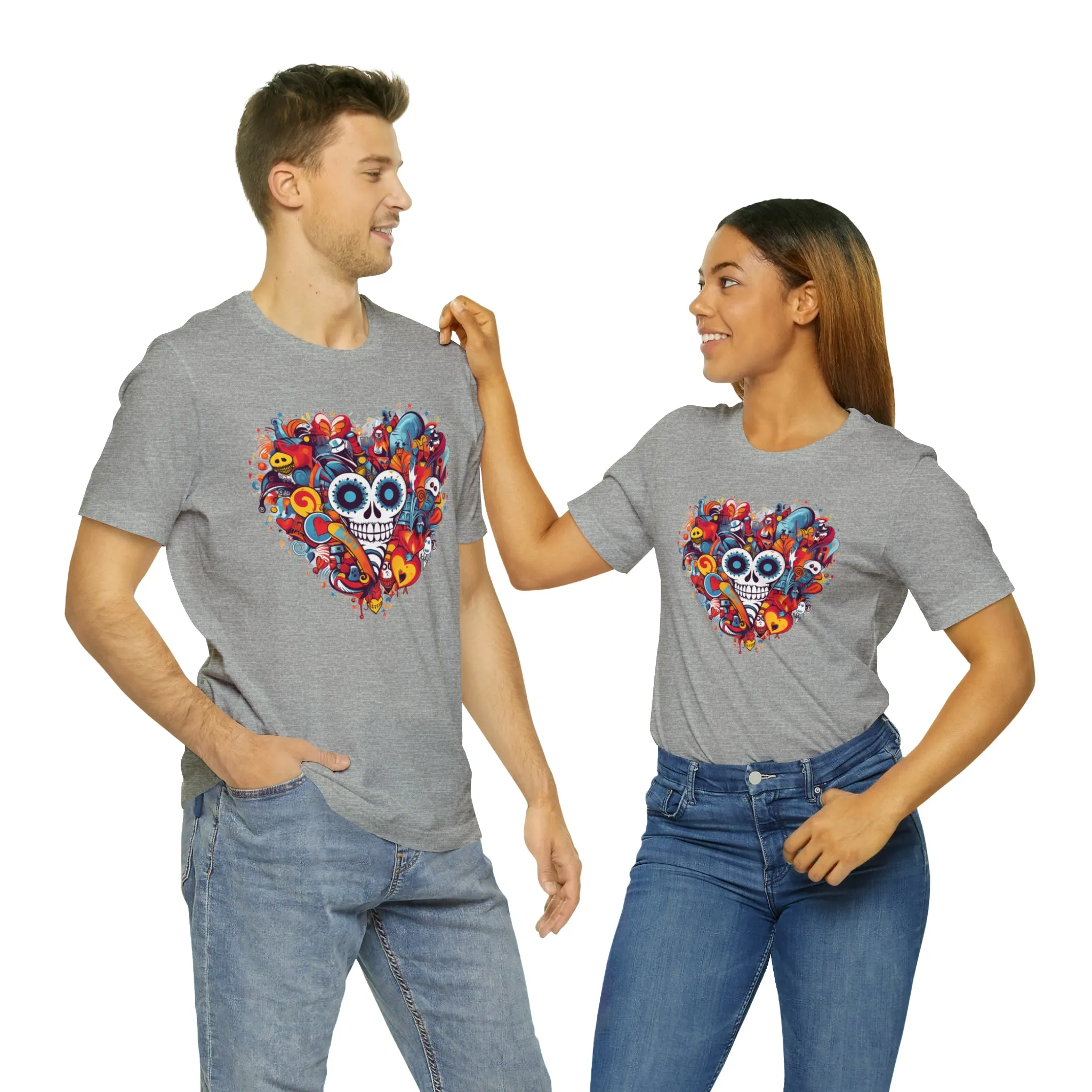 Halloween Skeleton Heart T-Shirt | Scary Ghost Tee |  Bella Canvas 3001 Unisex | Spooky Creature Short Sleeve Tshirt