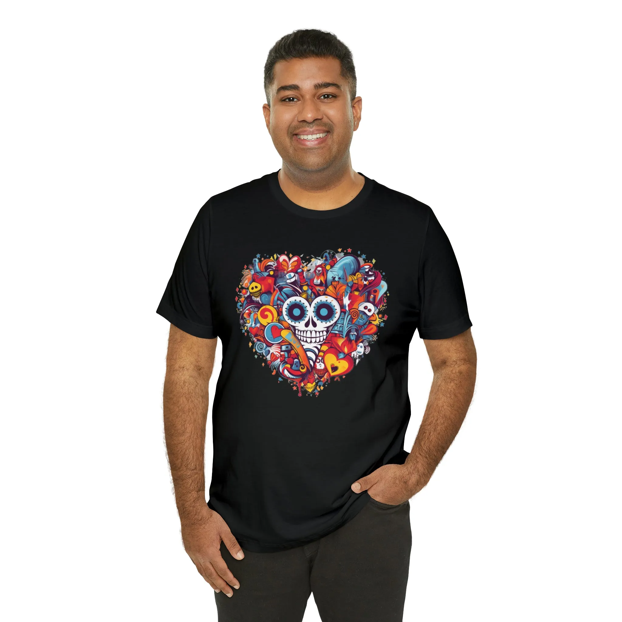 Halloween Skeleton Heart T-Shirt | Scary Ghost Tee |  Bella Canvas 3001 Unisex | Spooky Creature Short Sleeve Tshirt