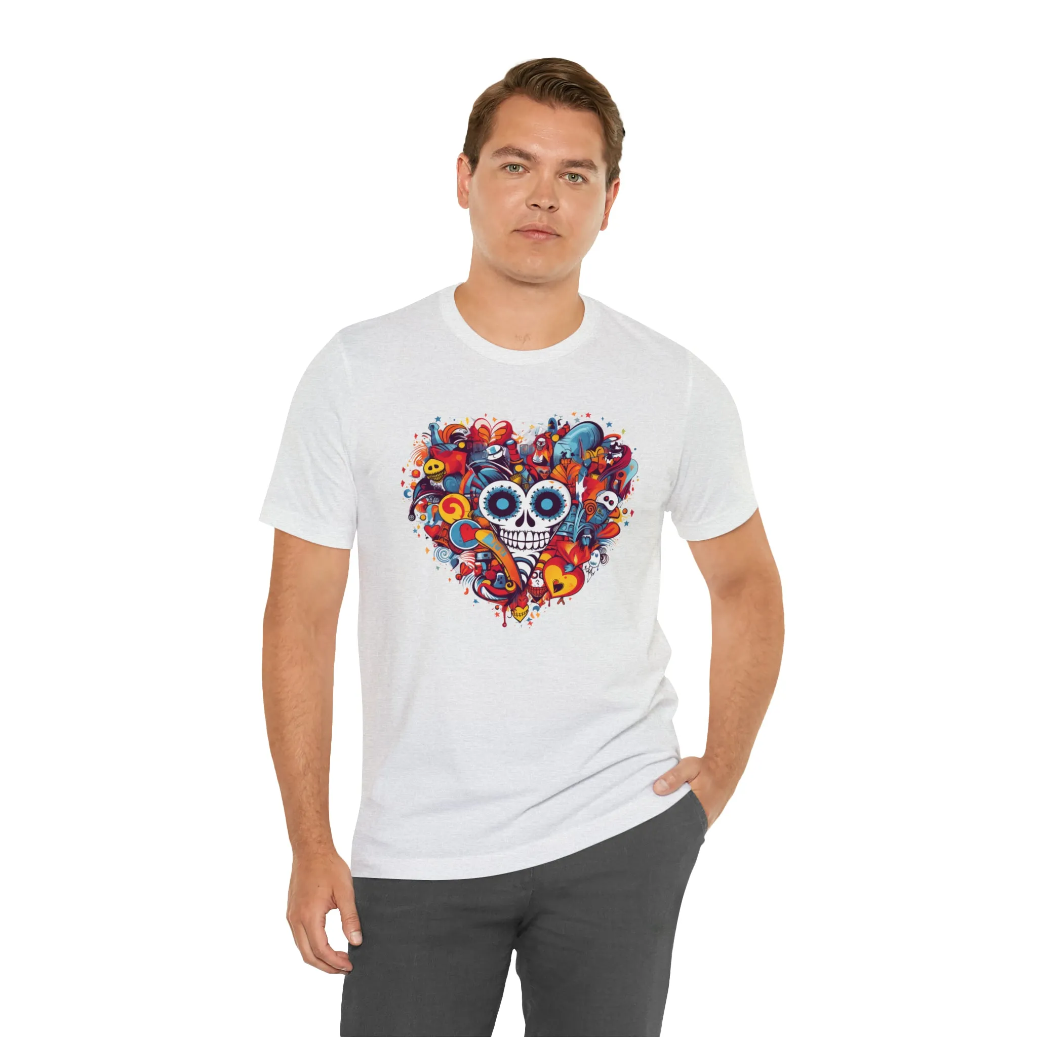 Halloween Skeleton Heart T-Shirt | Scary Ghost Tee |  Bella Canvas 3001 Unisex | Spooky Creature Short Sleeve Tshirt