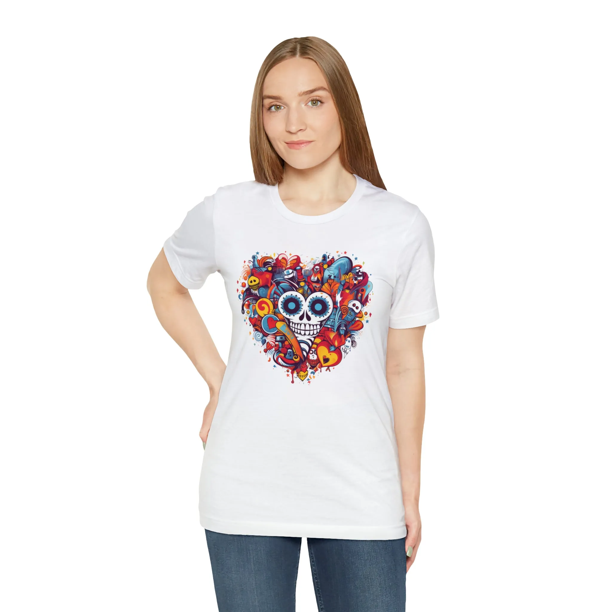Halloween Skeleton Heart T-Shirt | Scary Ghost Tee |  Bella Canvas 3001 Unisex | Spooky Creature Short Sleeve Tshirt