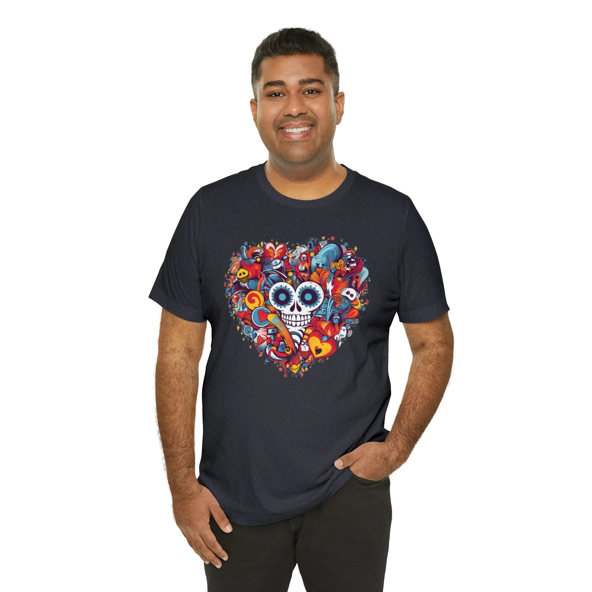 Halloween Skeleton Heart T-Shirt | Scary Ghost Tee |  Bella Canvas 3001 Unisex | Spooky Creature Short Sleeve Tshirt