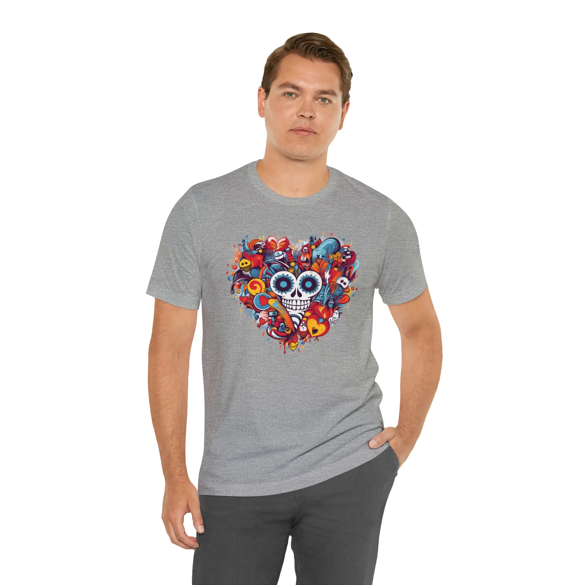 Halloween Skeleton Heart T-Shirt | Scary Ghost Tee |  Bella Canvas 3001 Unisex | Spooky Creature Short Sleeve Tshirt