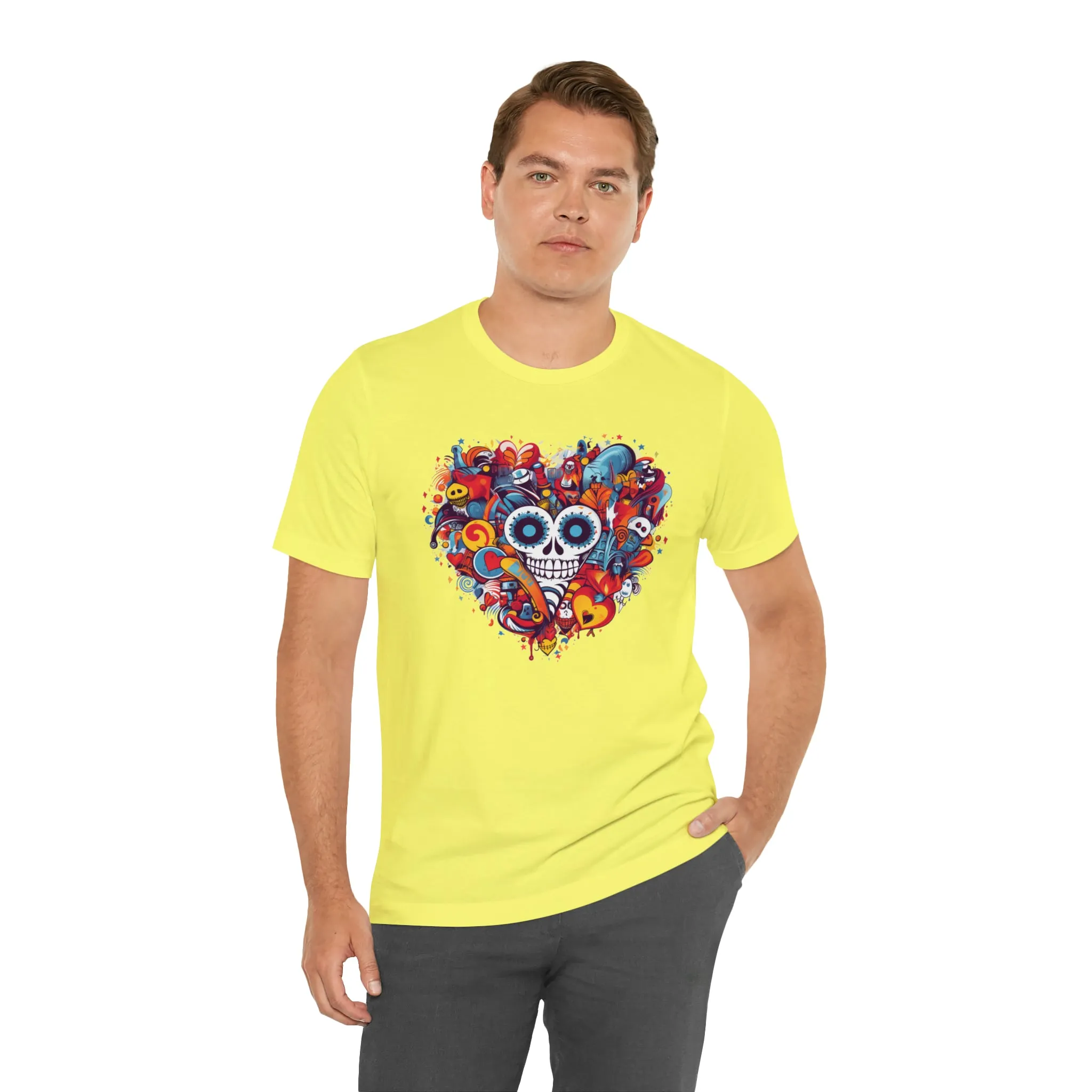 Halloween Skeleton Heart T-Shirt | Scary Ghost Tee |  Bella Canvas 3001 Unisex | Spooky Creature Short Sleeve Tshirt