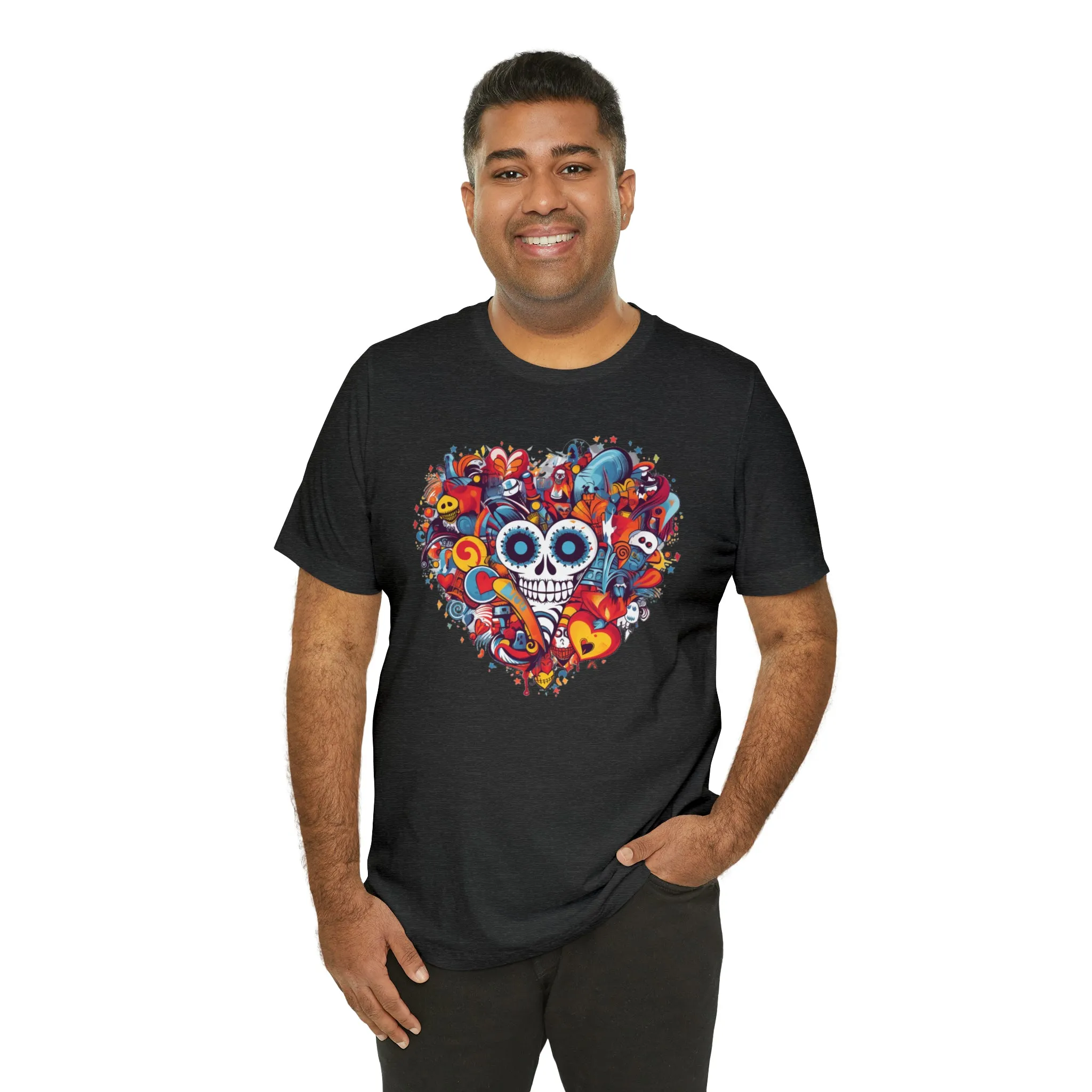 Halloween Skeleton Heart T-Shirt | Scary Ghost Tee |  Bella Canvas 3001 Unisex | Spooky Creature Short Sleeve Tshirt