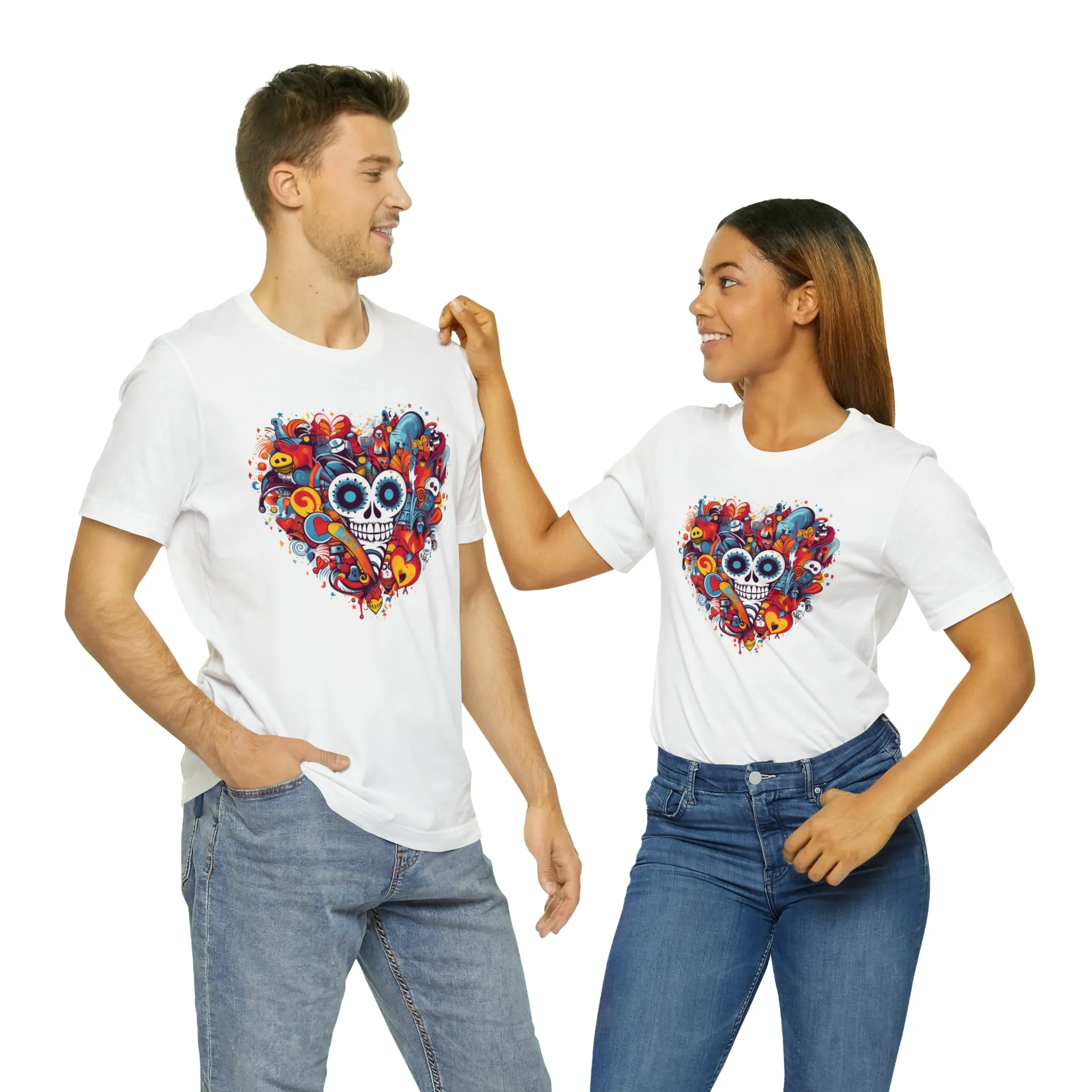 Halloween Skeleton Heart T-Shirt | Scary Ghost Tee |  Bella Canvas 3001 Unisex | Spooky Creature Short Sleeve Tshirt