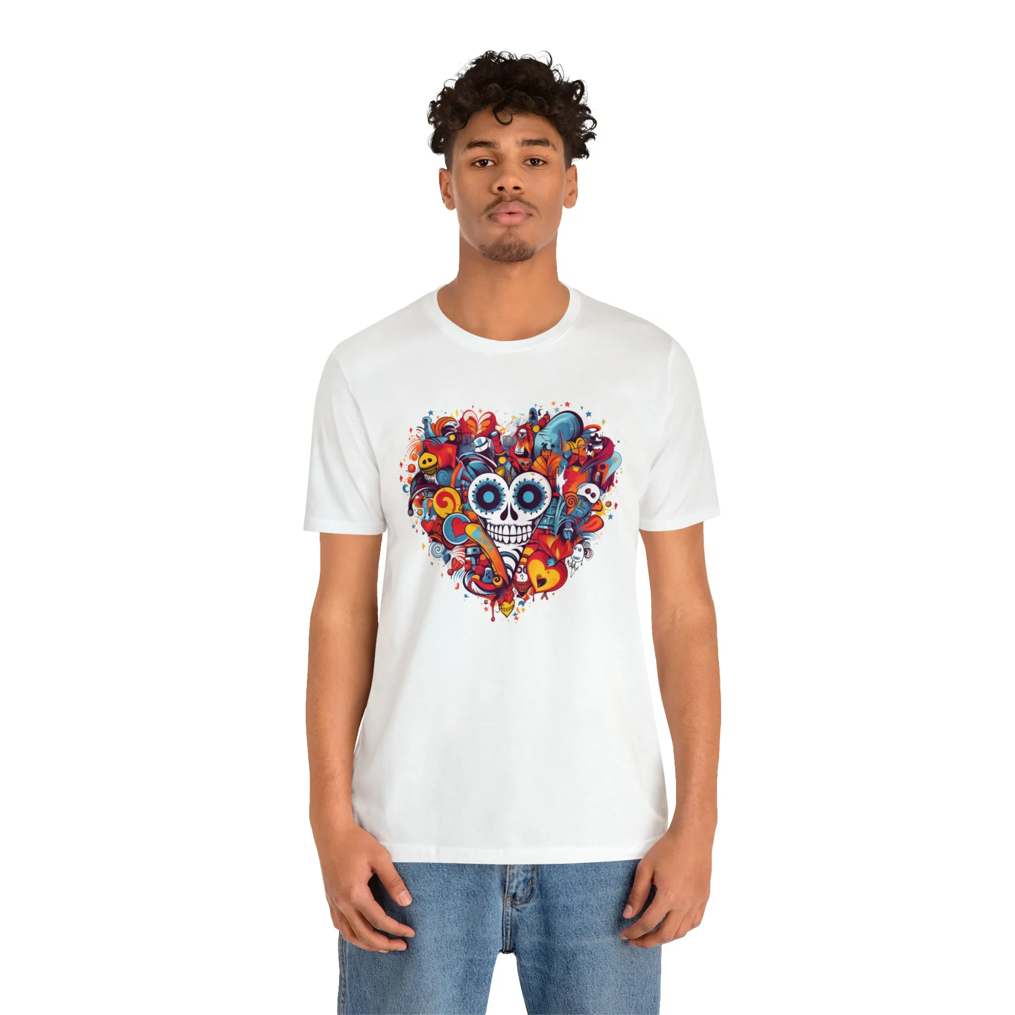 Halloween Skeleton Heart T-Shirt | Scary Ghost Tee |  Bella Canvas 3001 Unisex | Spooky Creature Short Sleeve Tshirt