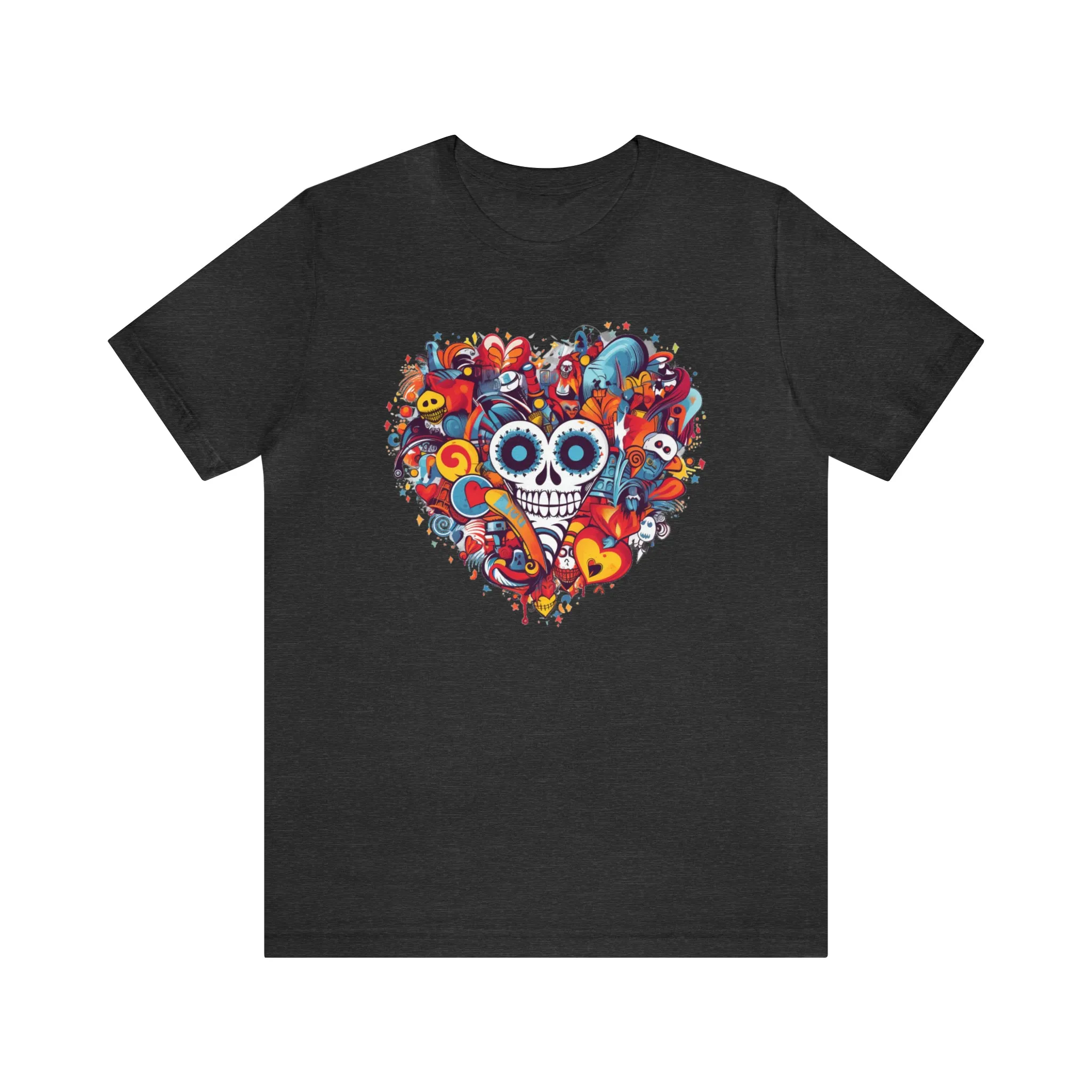 Halloween Skeleton Heart T-Shirt | Scary Ghost Tee |  Bella Canvas 3001 Unisex | Spooky Creature Short Sleeve Tshirt