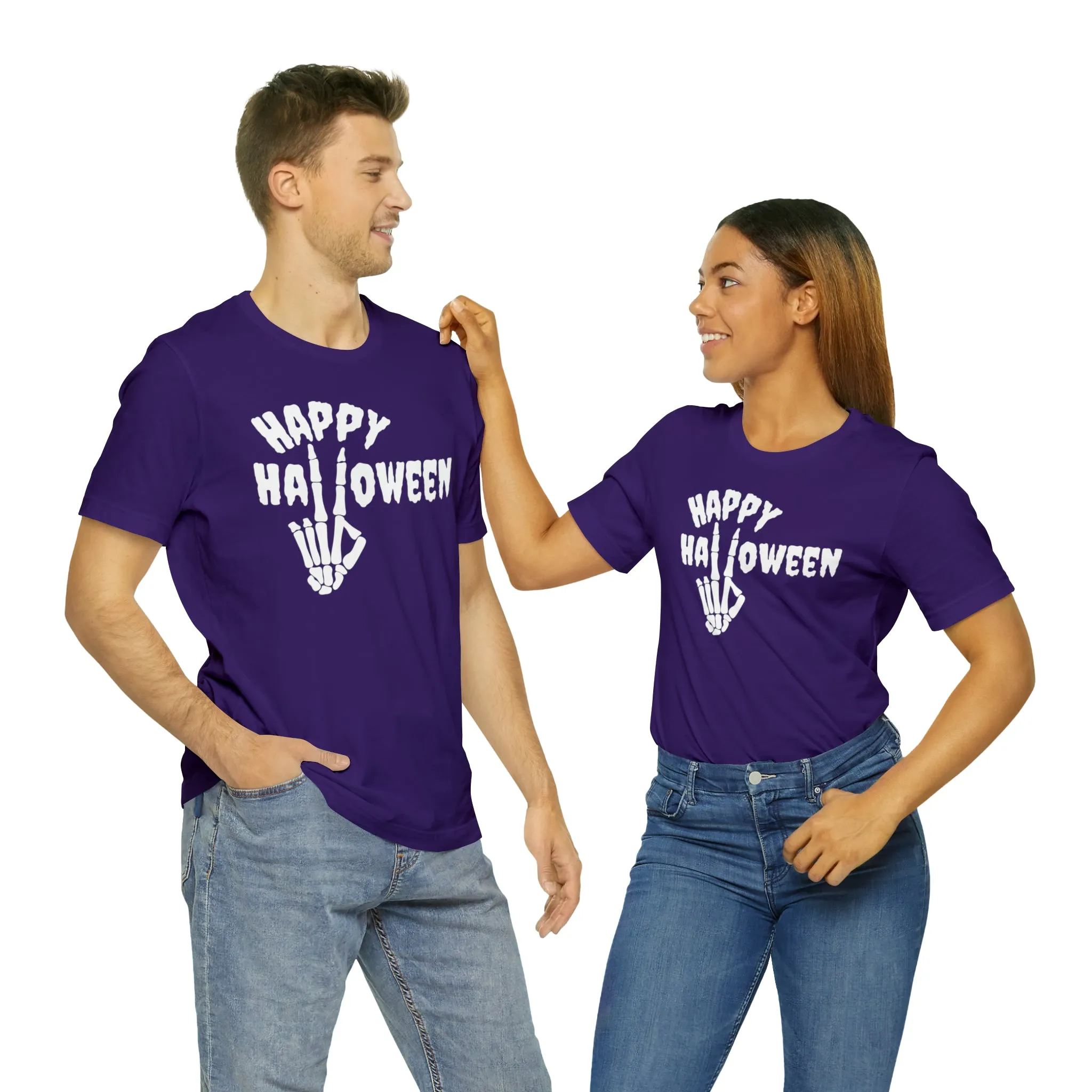 Happy Halloween T-Shirt | Skeleton Peace Sign Tee |  Bella Canvas 3001Unisex | Funny Short Sleeve Tshirt