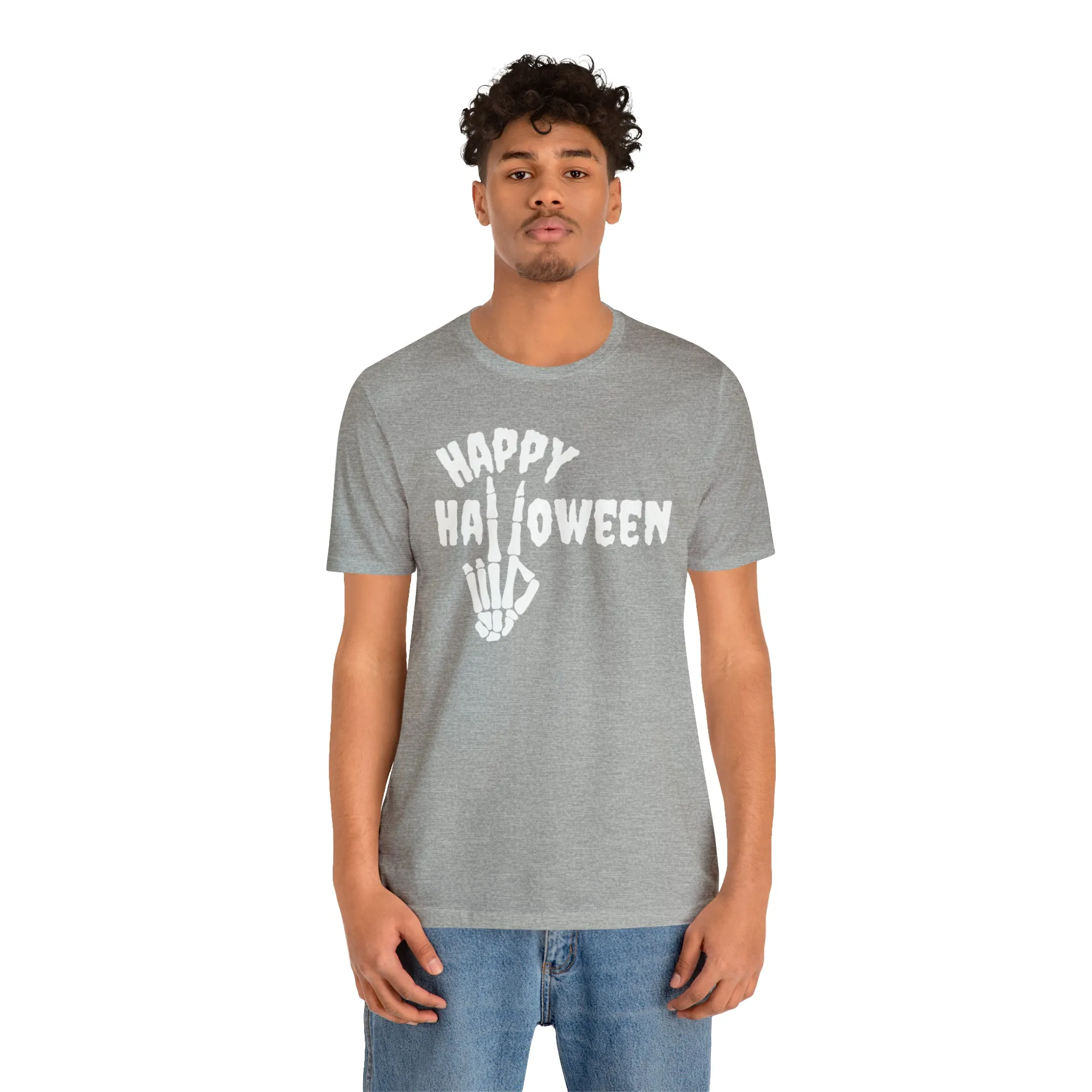 Happy Halloween T-Shirt | Skeleton Peace Sign Tee |  Bella Canvas 3001Unisex | Funny Short Sleeve Tshirt