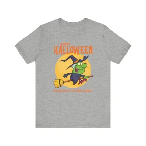 Happy Halloween Witch Way to the Candy T-Shirt | Flying Witch Front of the Moon Tee |  Bella Canvas 3001Unisex | Funny Short Sleeve Tshirt