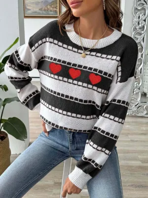 Hazel Blues® |  Heart Round Neck Long Sleeve Sweater