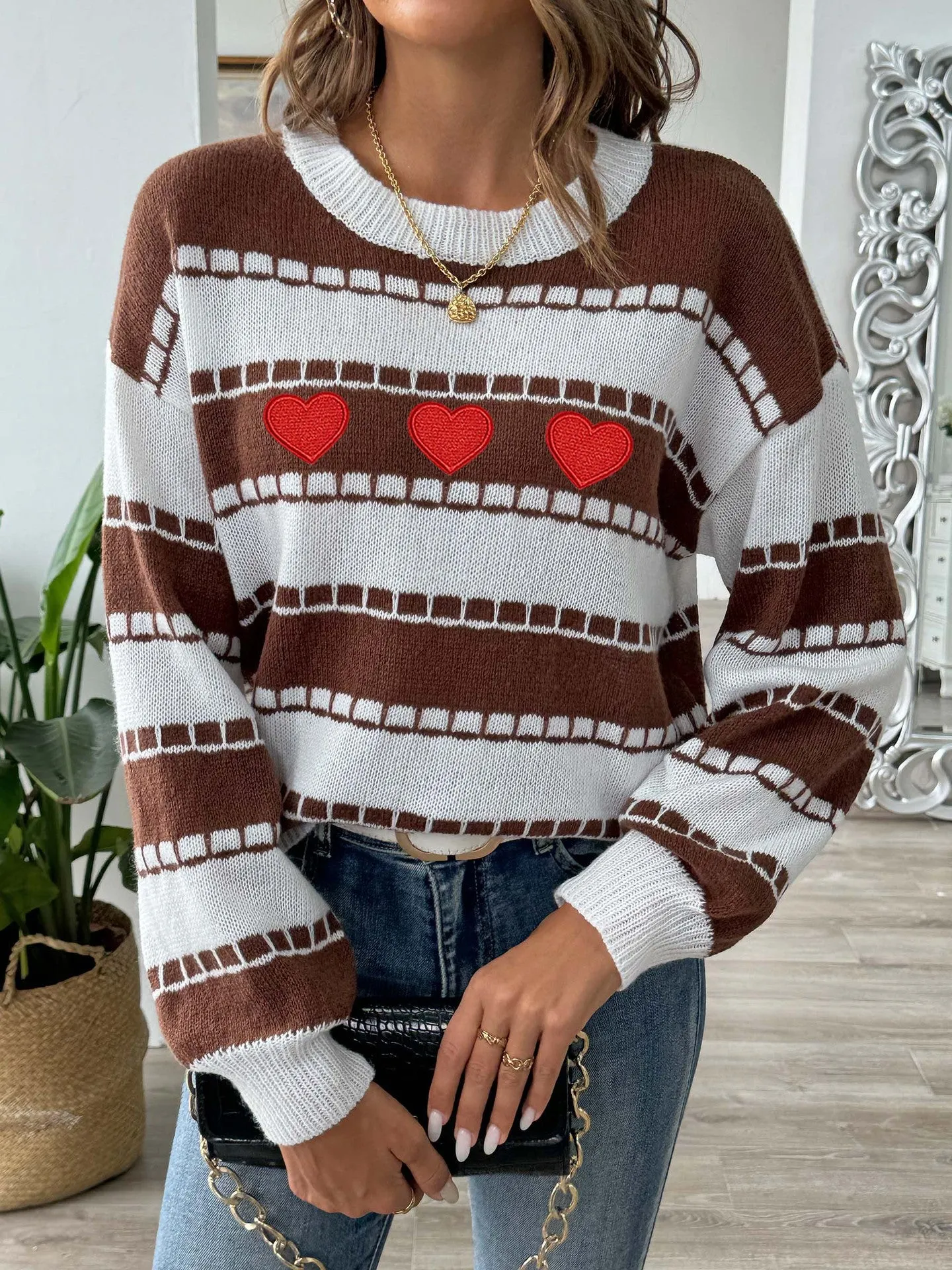 Hazel Blues® |  Heart Round Neck Long Sleeve Sweater