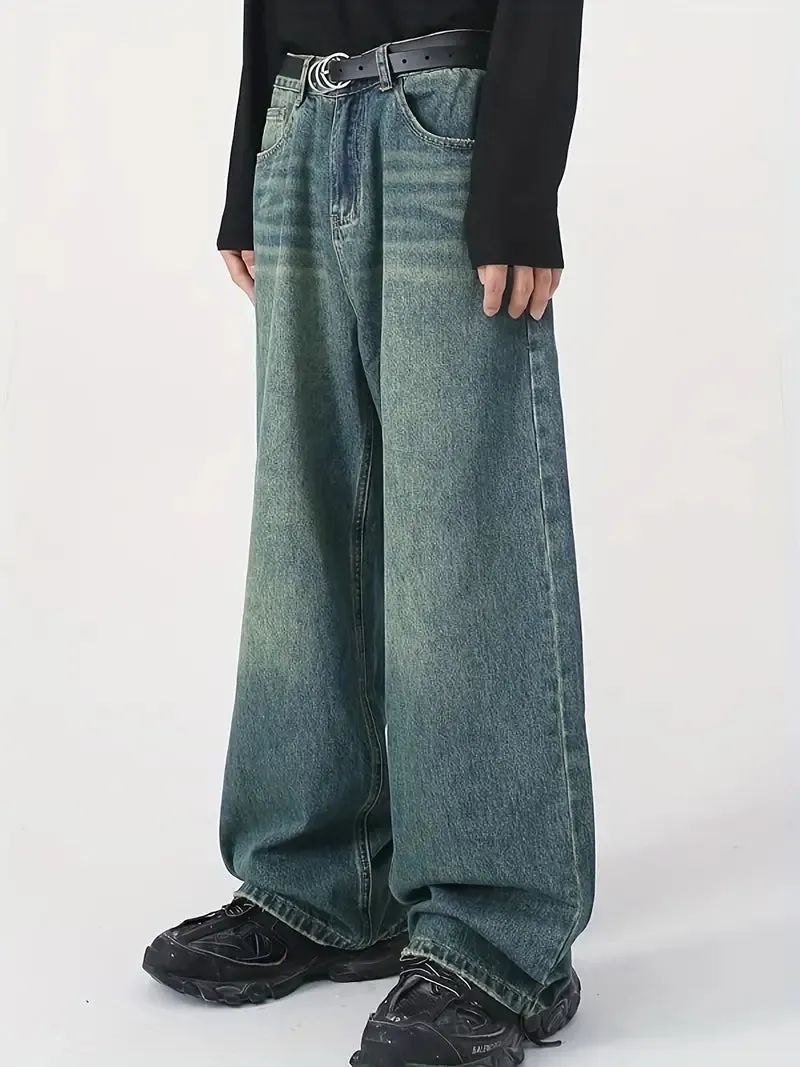 Herren Vintage Upcycle Baggy Jeans mit Ausgebleichtem Effekt