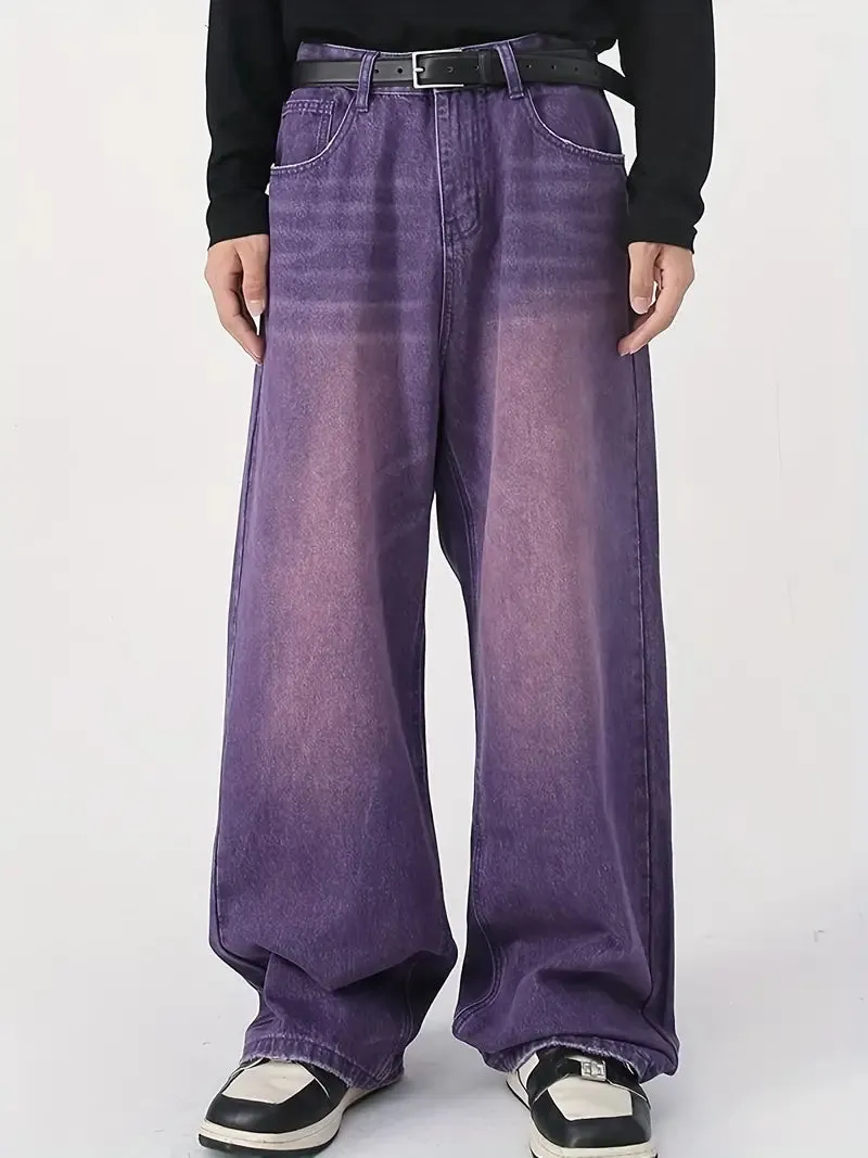 Herren Vintage Upcycle Baggy Jeans mit Ausgebleichtem Effekt