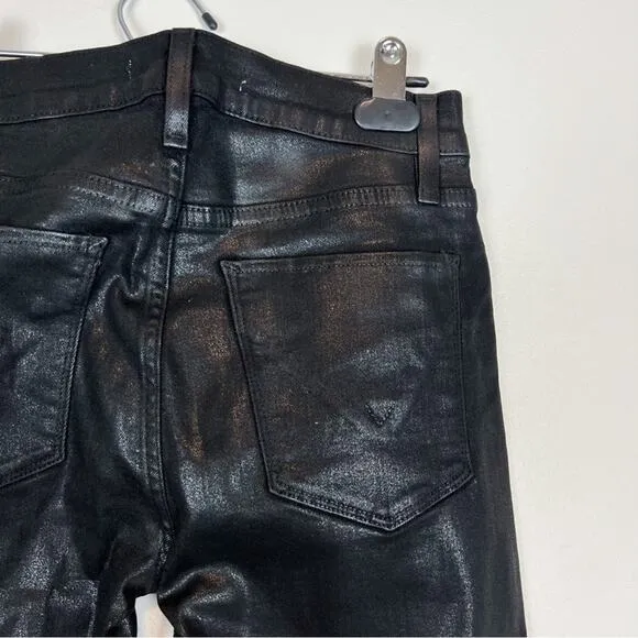 Hudson Barbara Black Coated High Rise Straight Ankle Jeans Size 25