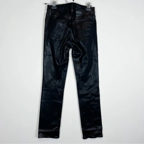 Hudson Barbara Black Coated High Rise Straight Ankle Jeans Size 25