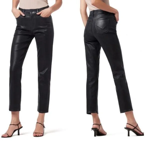 Hudson Barbara Black Coated High Rise Straight Ankle Jeans Size 25