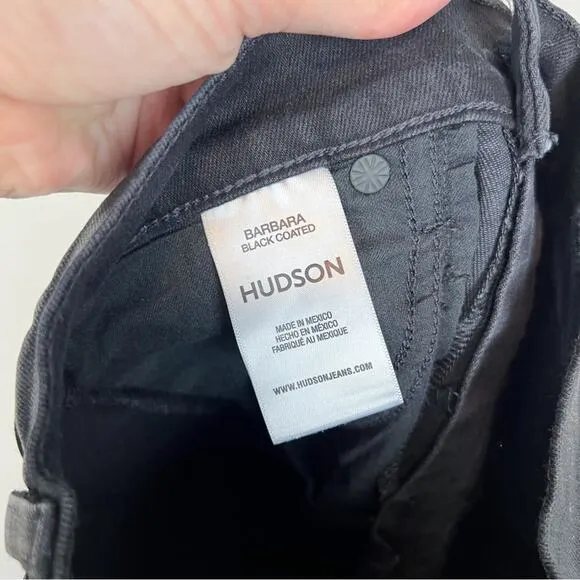 Hudson Barbara Black Coated High Rise Straight Ankle Jeans Size 25