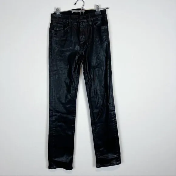 Hudson Barbara Black Coated High Rise Straight Ankle Jeans Size 25