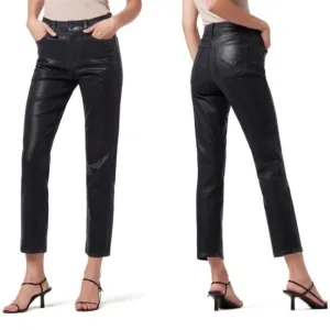 Hudson Barbara Black Coated High Rise Straight Ankle Jeans Size 25