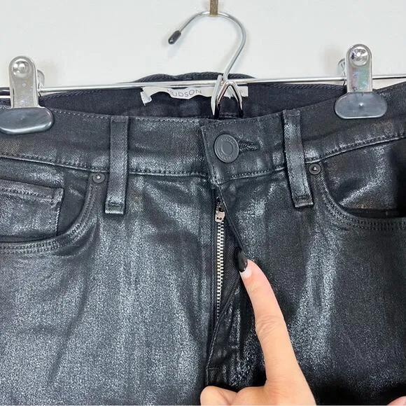 Hudson Barbara Black Coated High Rise Straight Ankle Jeans Size 25
