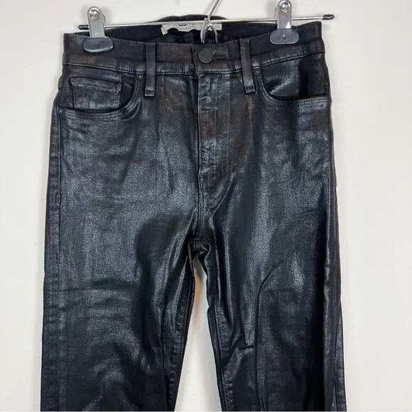 Hudson Barbara Black Coated High Rise Straight Ankle Jeans Size 25