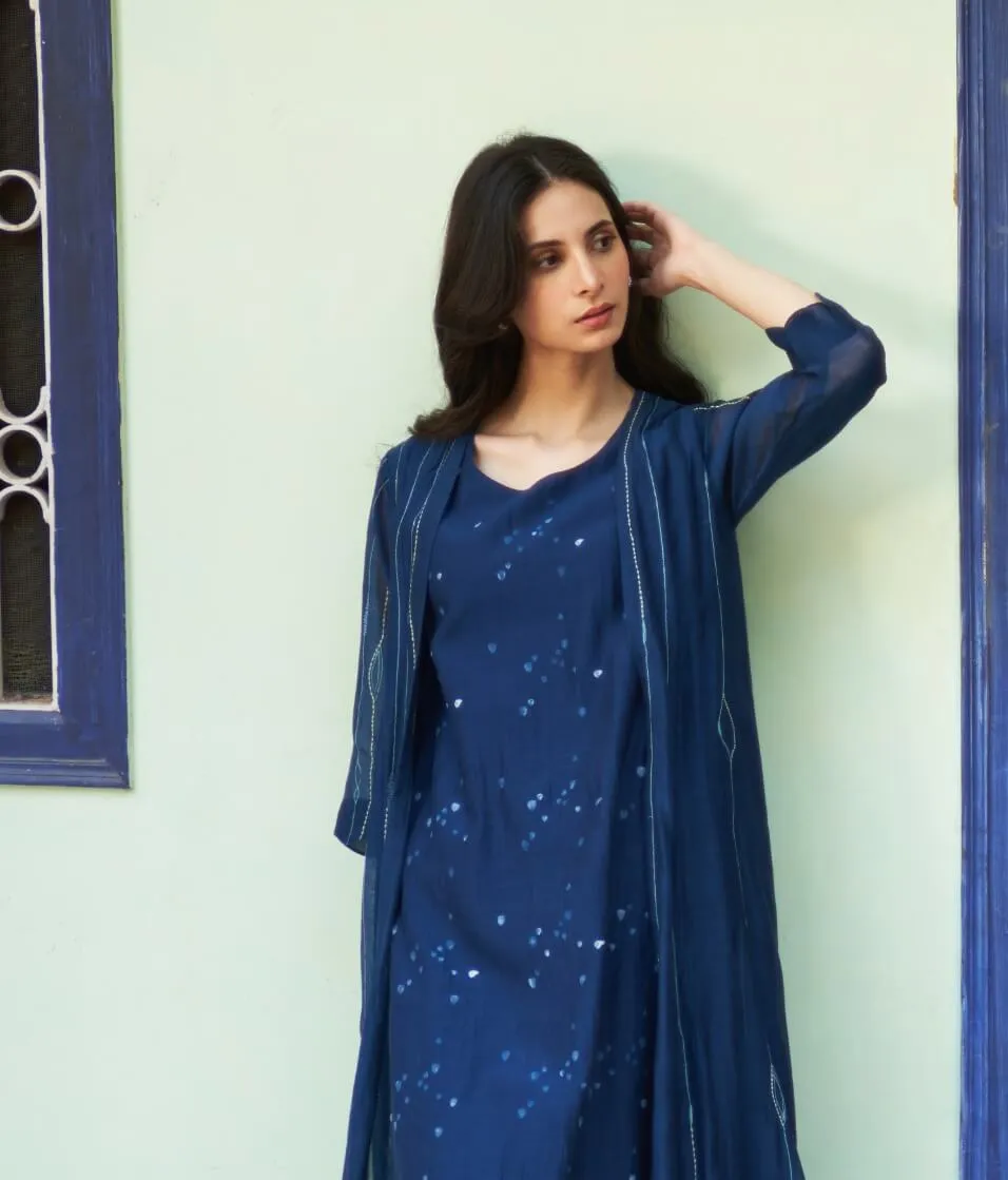 Indigo printed jacket dress