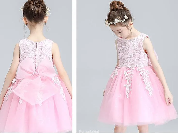 Ivory Round Neck Lace Tulle Flower Girl Dresses, Zip up Cute Little Girl Dresses, FG043