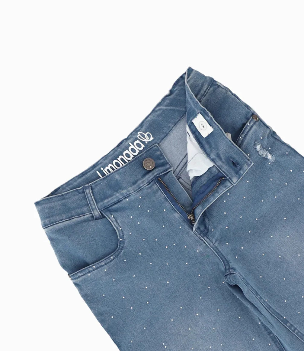 Jeans Niña Acampanado Con Brillos