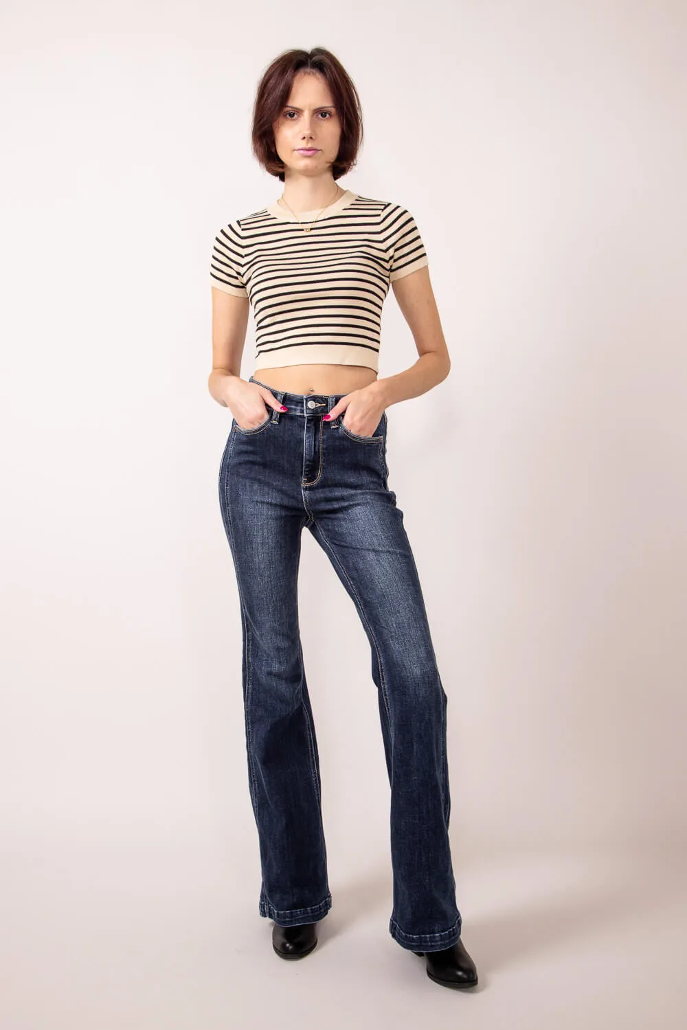 Judy Blue High Rise Angled Side Flare Jeans for Women | 82538-DK