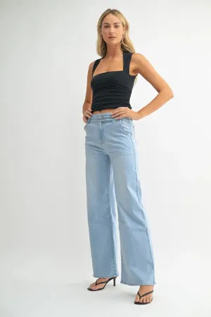 JUST BLACK DARK DENIM BELTED WIDE LEG