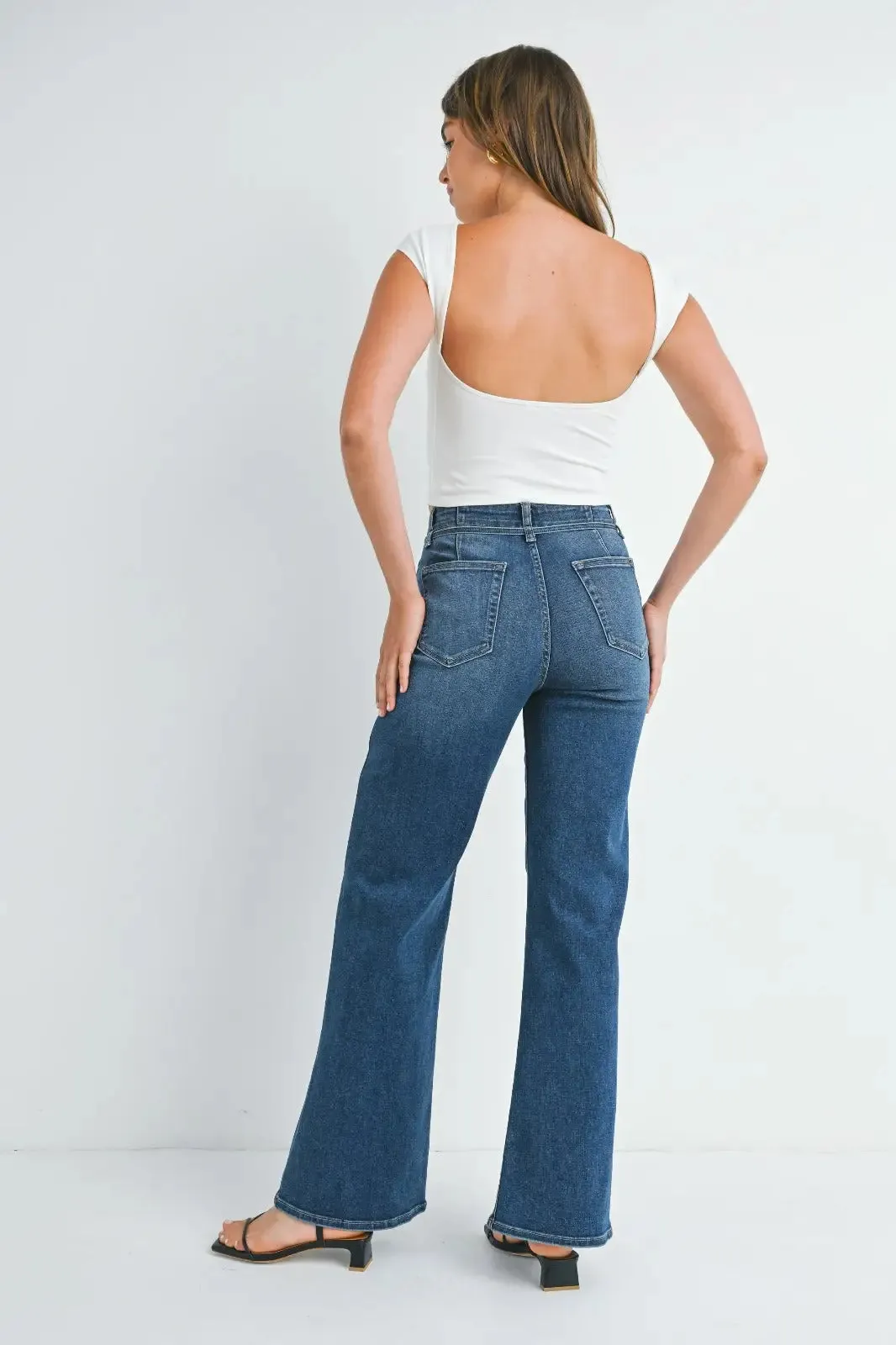 JUST BLACK DARK DENIM BELTED WIDE LEG