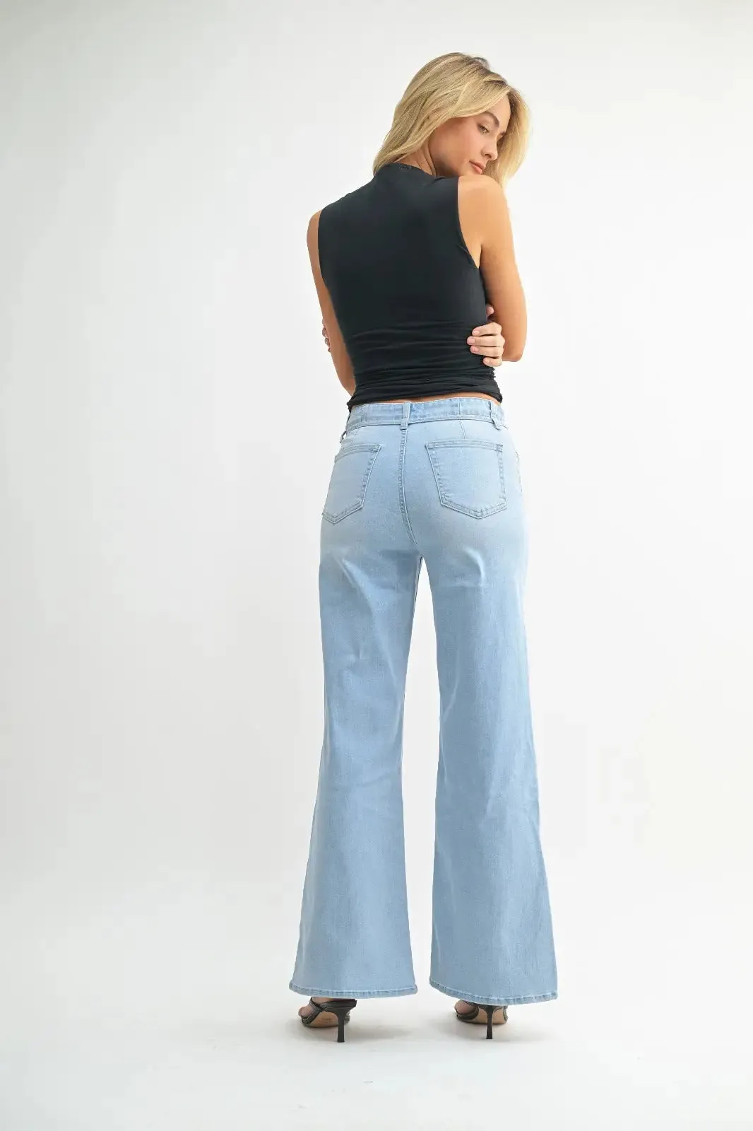 JUST BLACK DARK DENIM BELTED WIDE LEG
