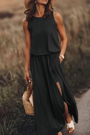 KaleaBoutique Solid Sleeveless Tunic Maxi Dress with Split