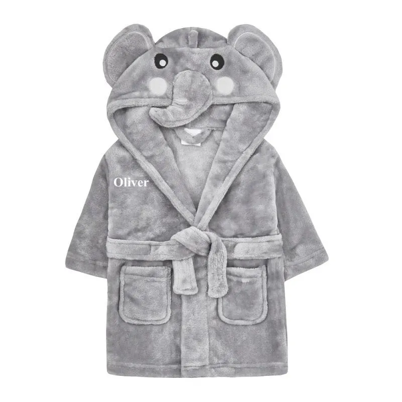 Kids unisex personalised Elephant hooded dressing gown