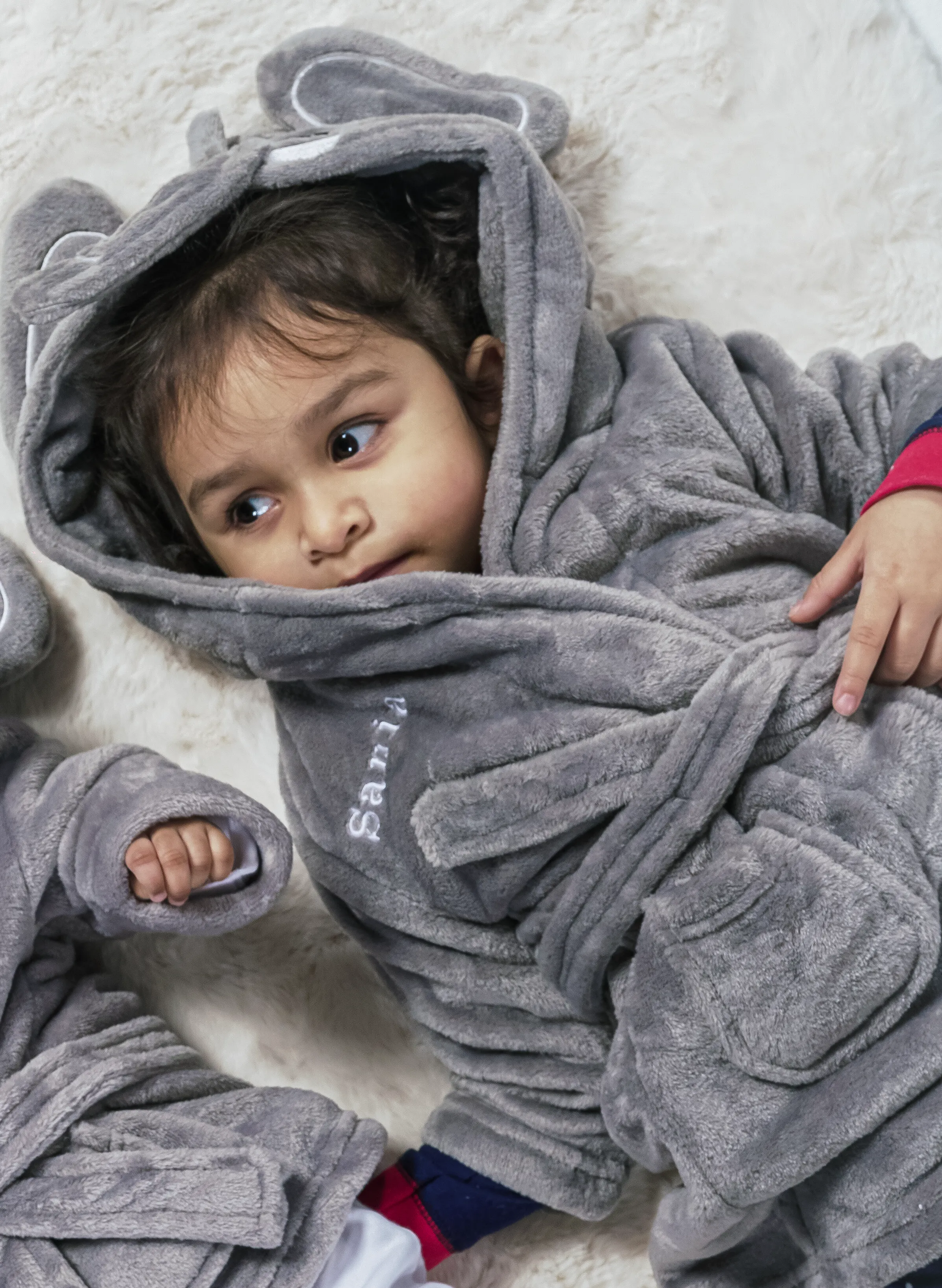 Kids unisex personalised Elephant hooded dressing gown