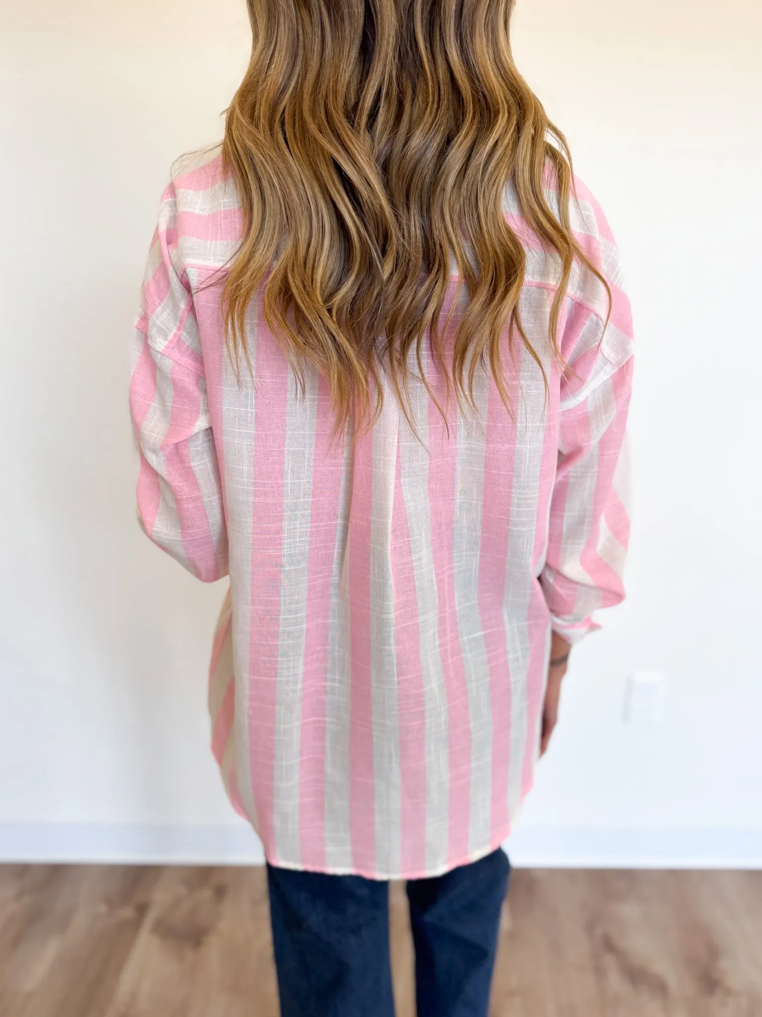 Kimberly Oversized Shirt in Pink Stripe