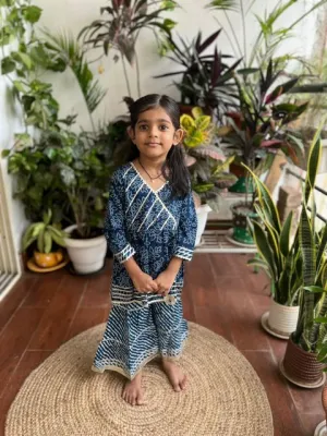 Klingaru Girl Sharara Set - Blue Bandhej  (6mo - 10 Years)