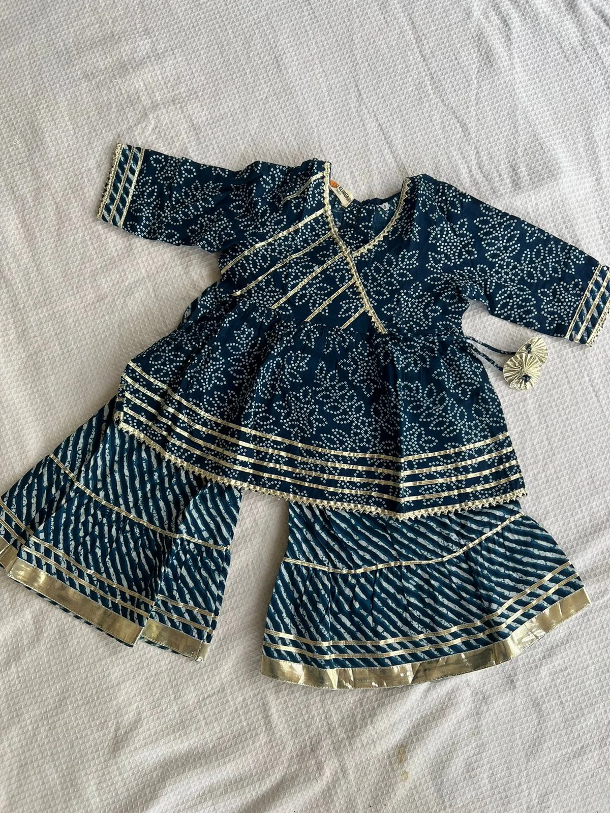 Klingaru Girl Sharara Set - Blue Bandhej  (6mo - 10 Years)