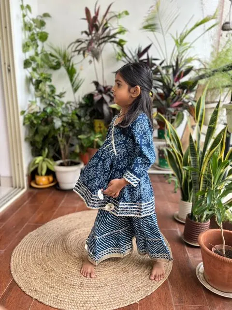 Klingaru Girl Sharara Set - Blue Bandhej  (6mo - 10 Years)