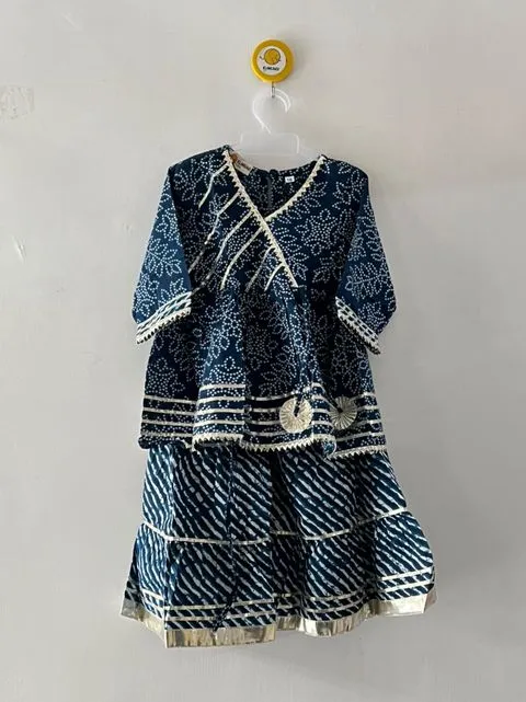 Klingaru Girl Sharara Set - Blue Bandhej  (6mo - 10 Years)