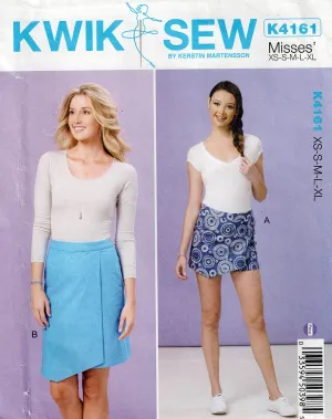 Kwik Sew 4161 Womens Asymmetric Skort & Wrap Skirt Out Of Print Sewing Pattern Size XS - XL UNCUT Factory Folded
