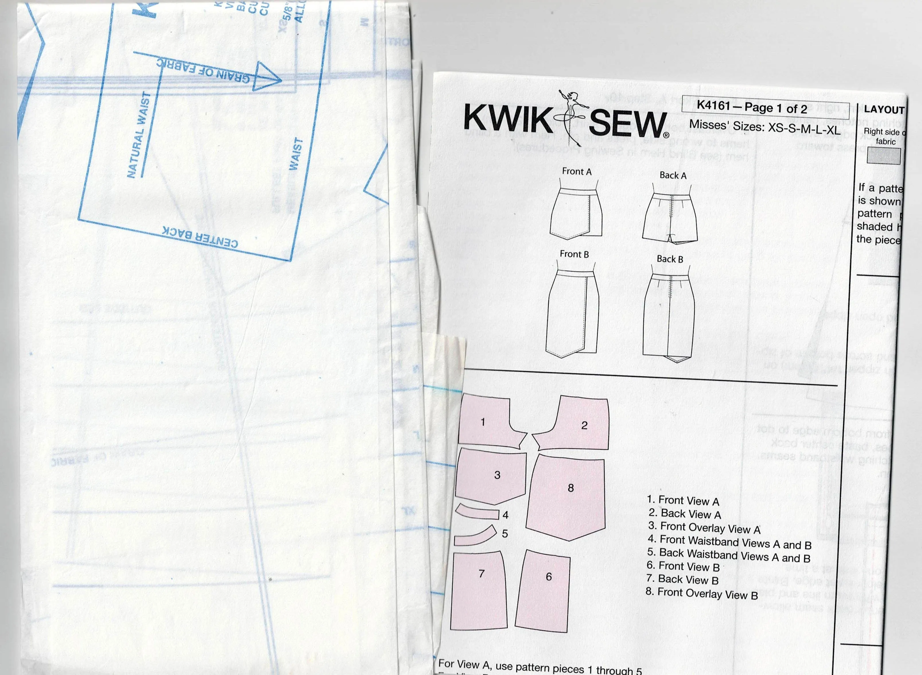 Kwik Sew 4161 Womens Asymmetric Skort & Wrap Skirt Out Of Print Sewing Pattern Size XS - XL UNCUT Factory Folded