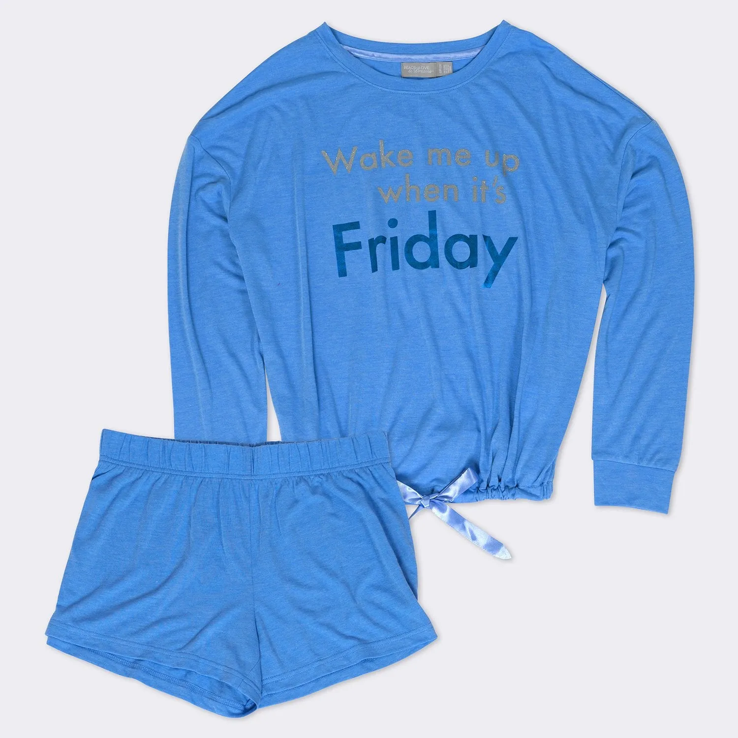 Ladies' 2-PC Light Blue Long Sleeve Boxer Set