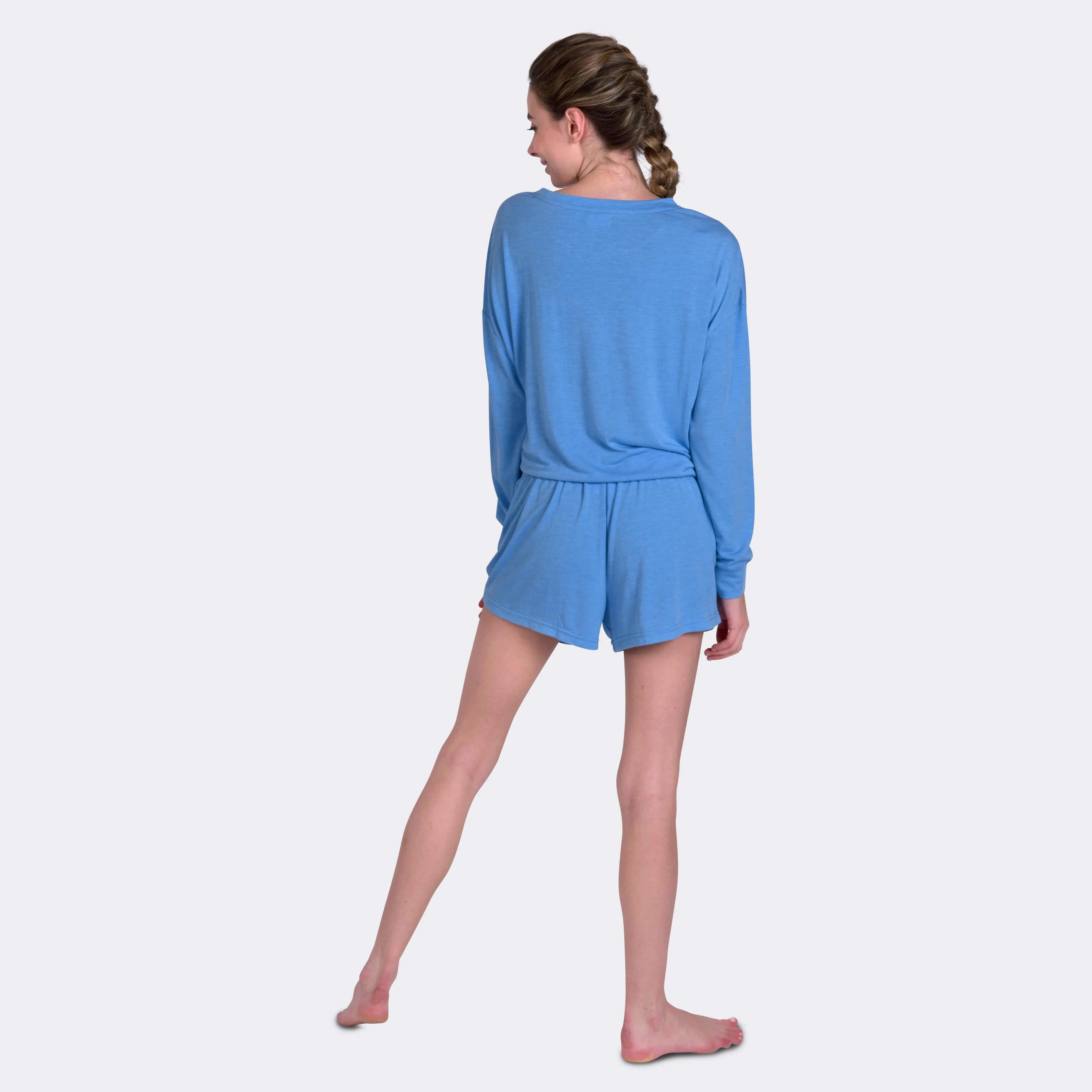 Ladies' 2-PC Light Blue Long Sleeve Boxer Set