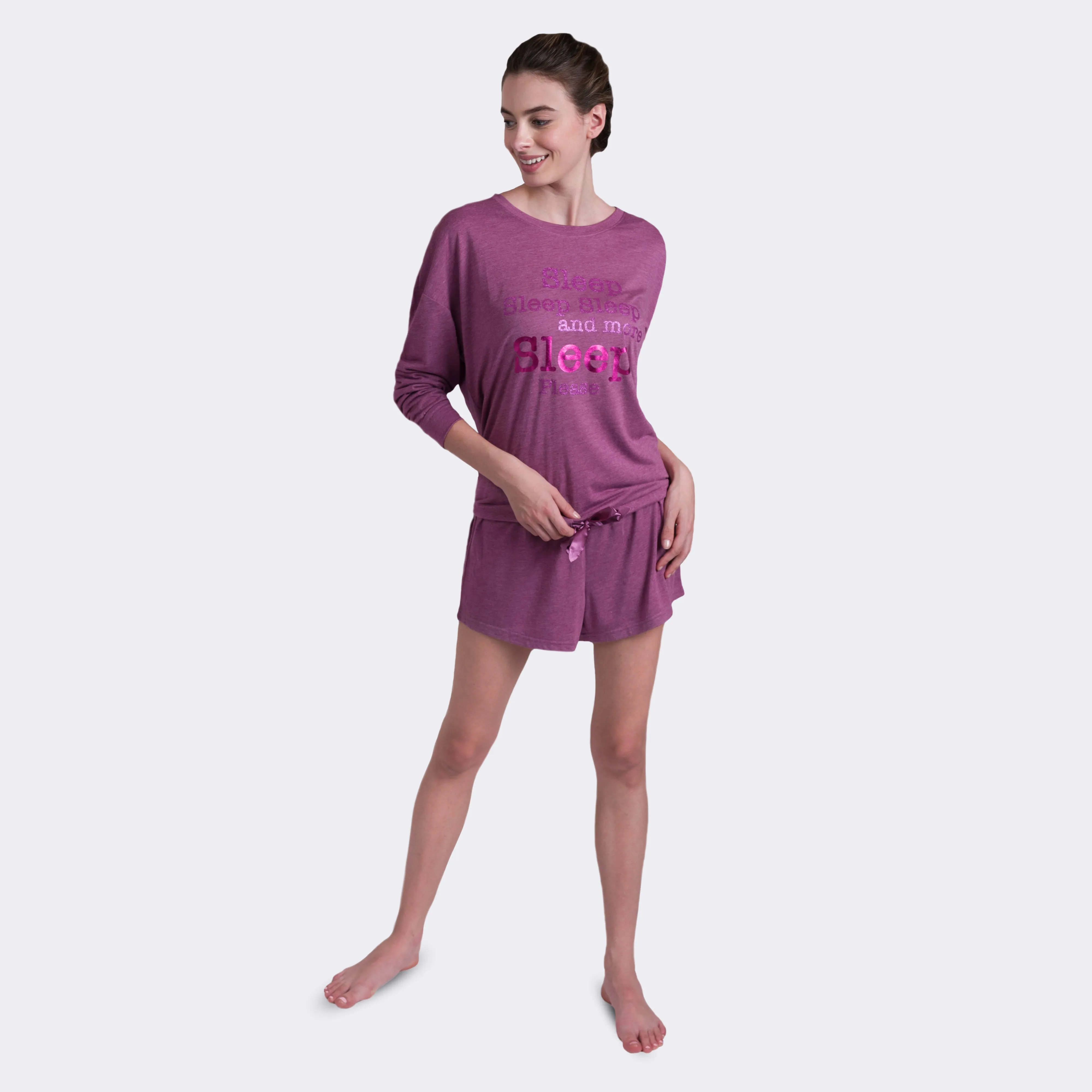 Ladies' 2-PC Magenta Long Sleeve Boxer Set