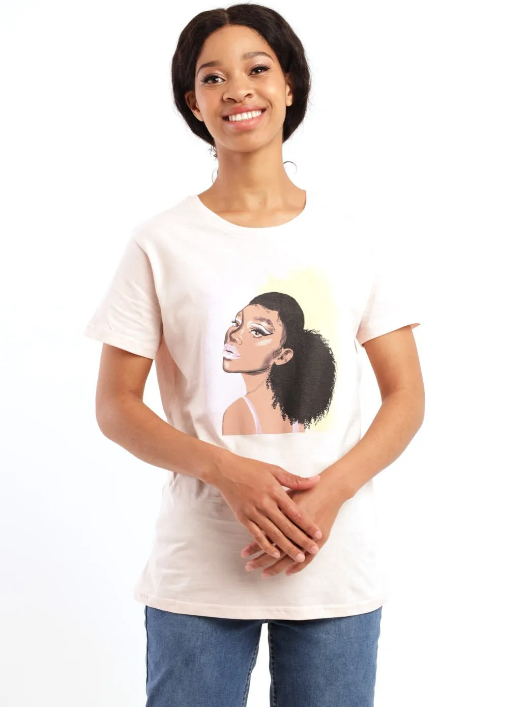 Ladies Short Sleeve Fitted Portrait Tee - Light Pink